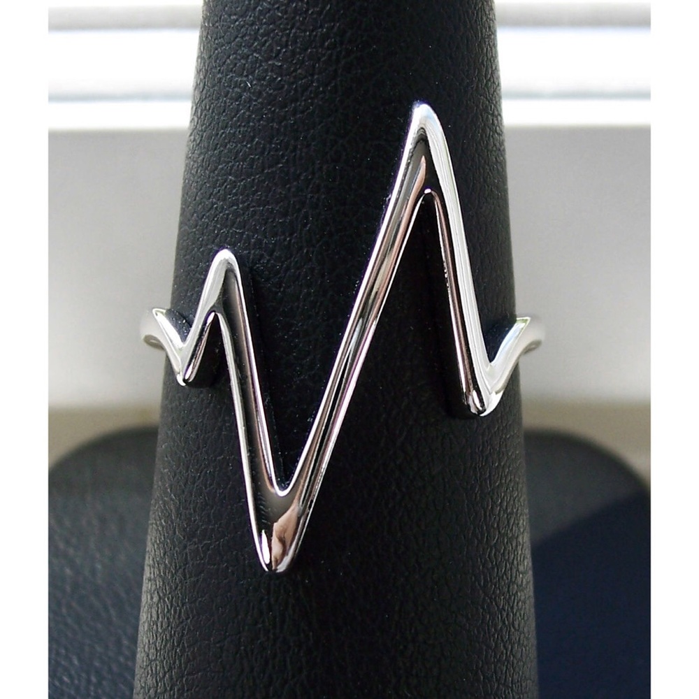 925 STERLING SILVER EKG Heartbeat High Polished Ring